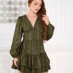 Коктейльное платье хлопок полоска 25090 Оливковое