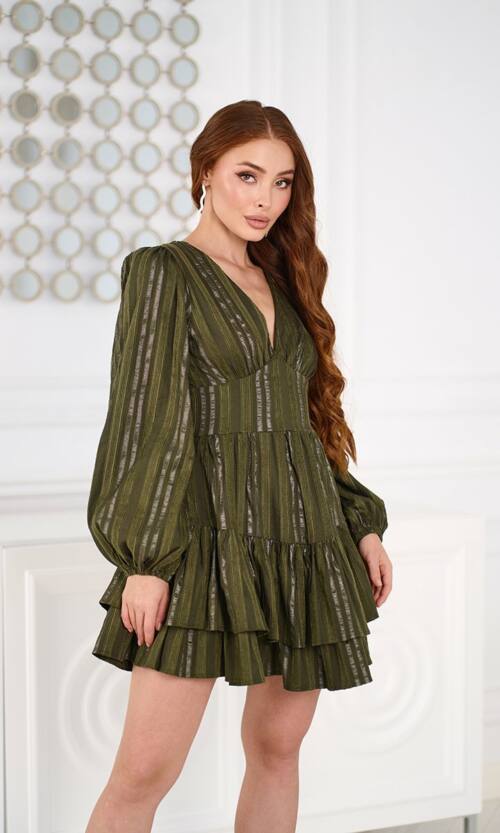 Коктейльна сукня бавовна смужка 25090 Оливкова