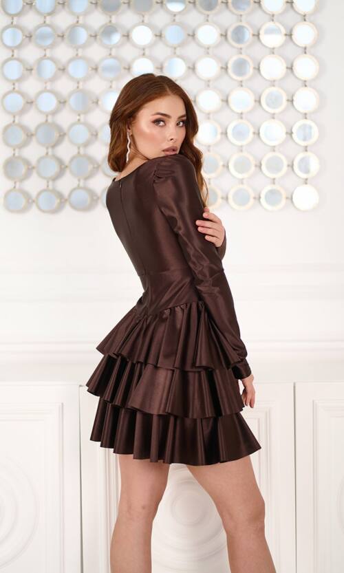 Коктейльна сукня міні атласна 25084 Шоколадна