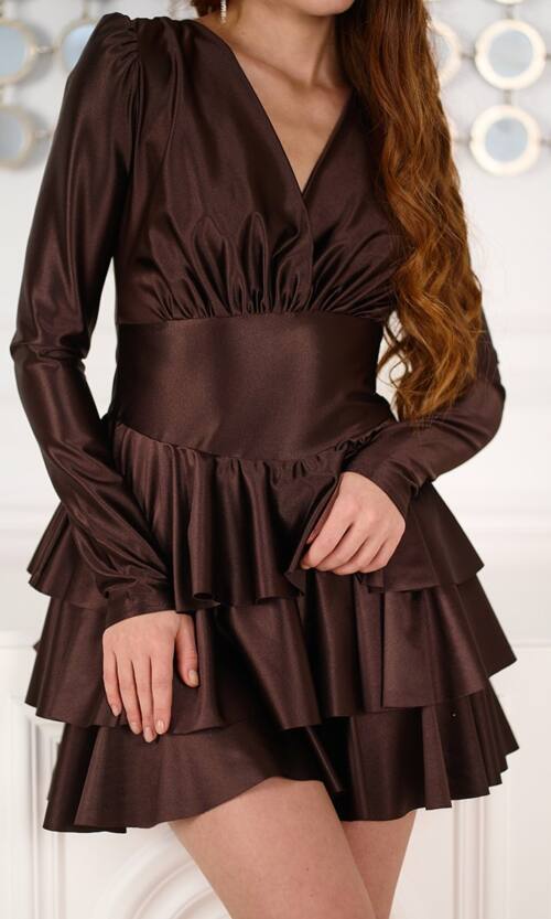 Коктейльна сукня міні атласна 25084 Шоколадна