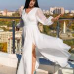 Вечірня сукня шифон блиск максі 25081 Молочна