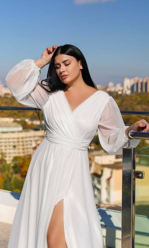 Вечірня сукня шифон блиск максі 25081 Молочна