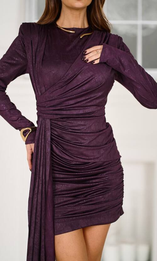 Коктейльна сукня міні мокрий блиск 25092 Сливова