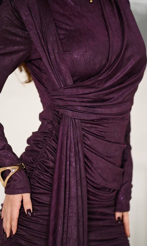 Коктейльна сукня міні мокрий блиск 25092 Сливова