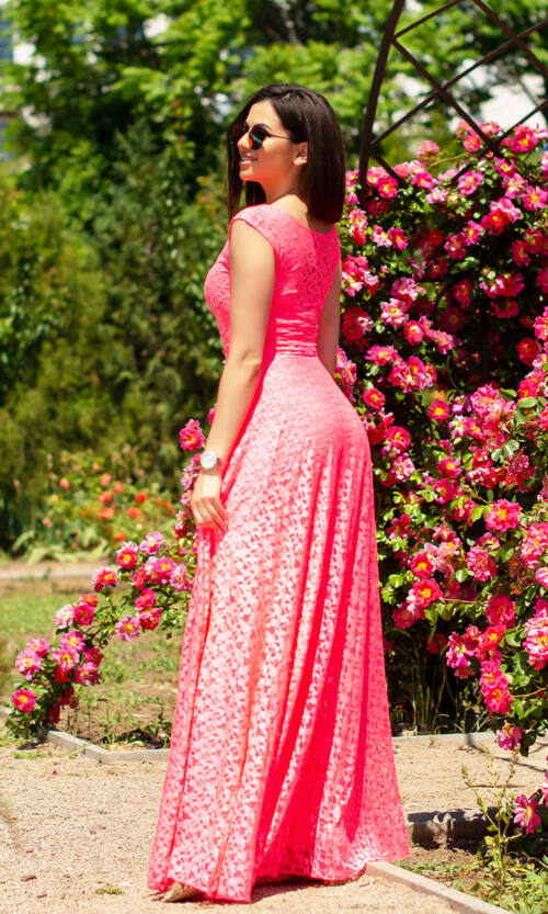 Літня Сукня Гіпюр Максі 6110 Рожева