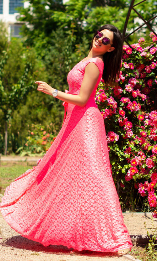 Літня Сукня Гіпюр Максі 6110 Рожева