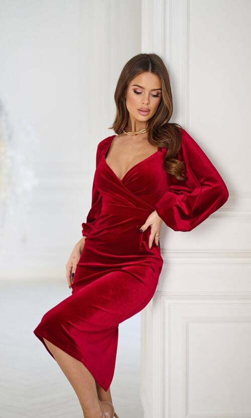 Коктейльна Сукня Відкриті Плечі 24095 Червона