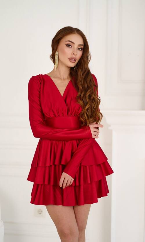 Коктейльна сукня міні атласна 25084 Червона
