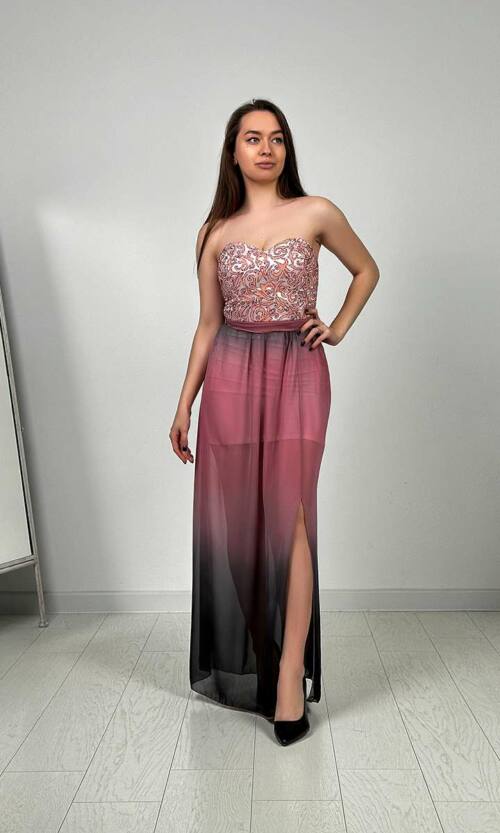 Коктейльна Сукня Атлас Шифон 4173 Рожева