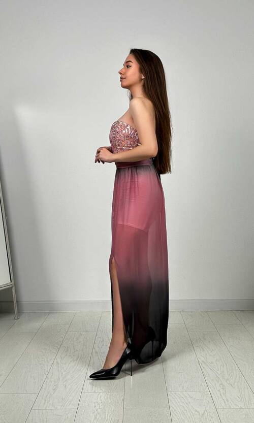 Коктейльна Сукня Атлас Шифон 4173 Рожева