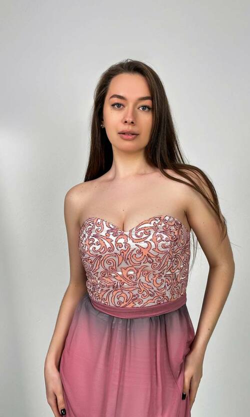 Коктейльна Сукня Атлас Шифон 4173 Рожева