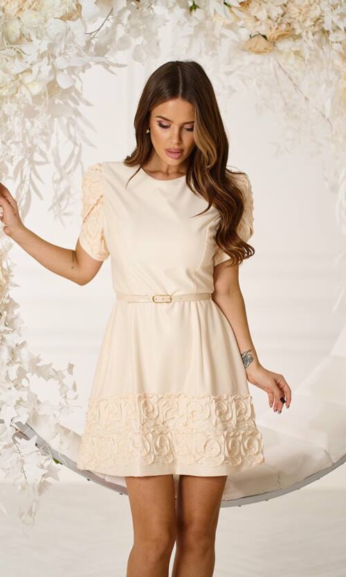 Коктейльна сукня об'ємна вишивка 25091 Кремова