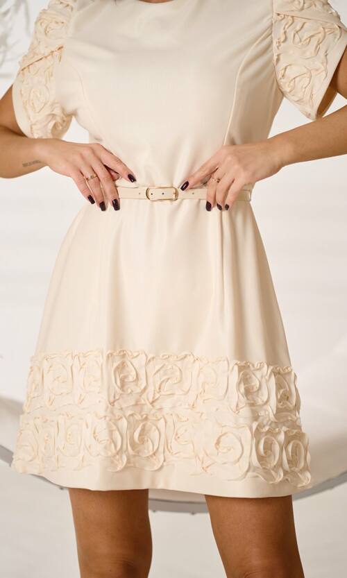 Коктейльна сукня об'ємна вишивка 25091 Кремова