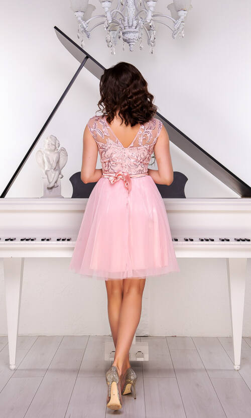 Коктейльна Сукня Атлас Вишивка 9048 Рожева