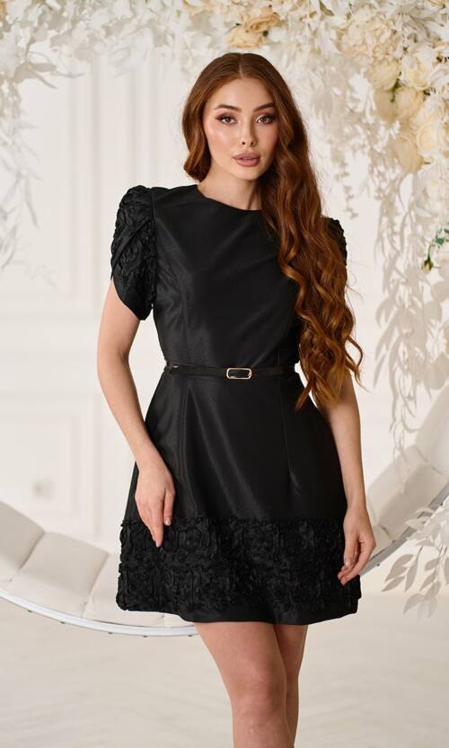 Коктейльна сукня об'ємна вишивка 25091 Чорна