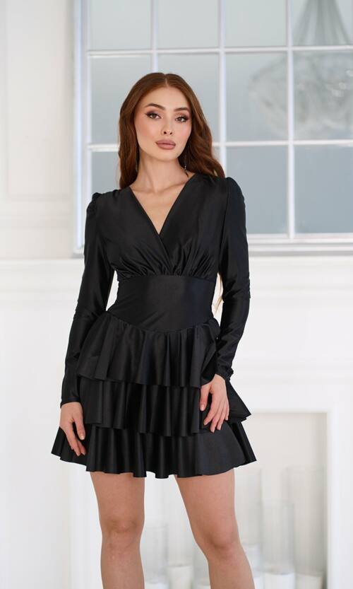 Коктейльна сукня міні атласна 25084 Чорна