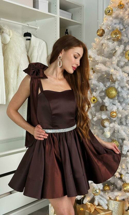 Коктейльна Сукня Банти Атлас 25028 Шоколадна