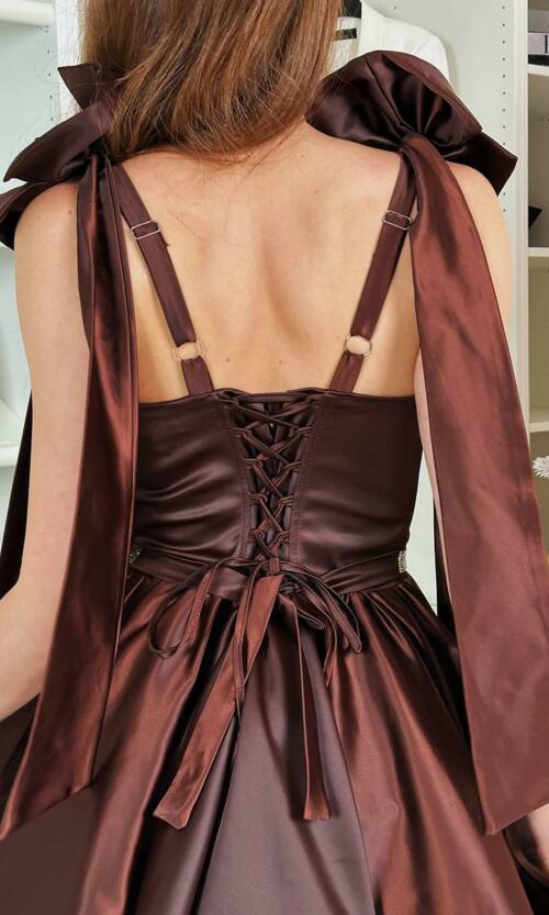 Коктейльна Сукня Банти Атлас 25028 Шоколадна