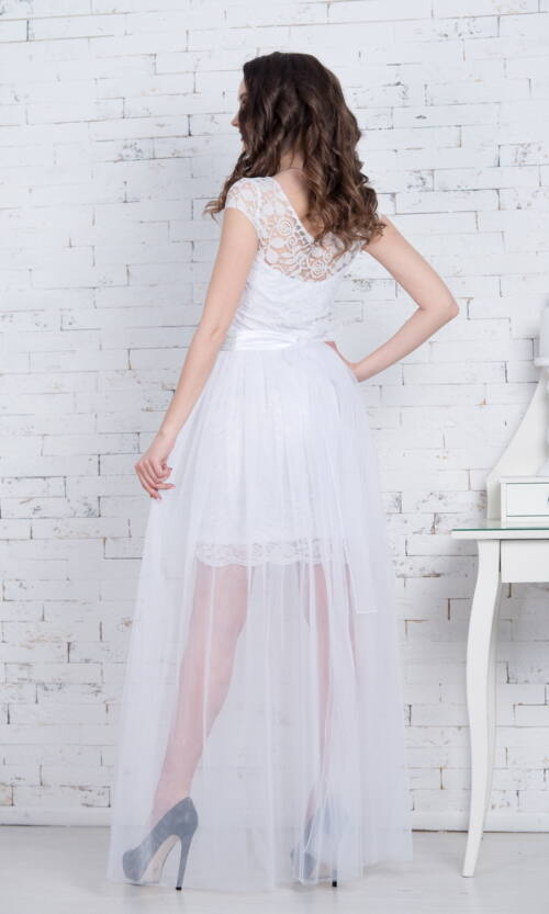 Вечірня Сукня Гіпюр Фатін 7067 Біла