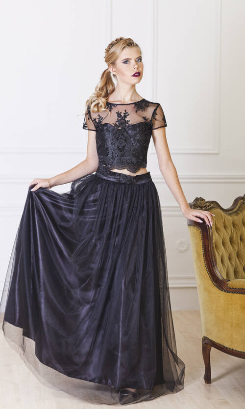 Вечірня сукня Сітка Вишивка 7054 Чорна