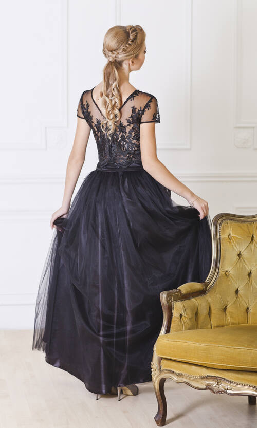 Вечірня сукня Сітка Вишивка 7054 Чорна