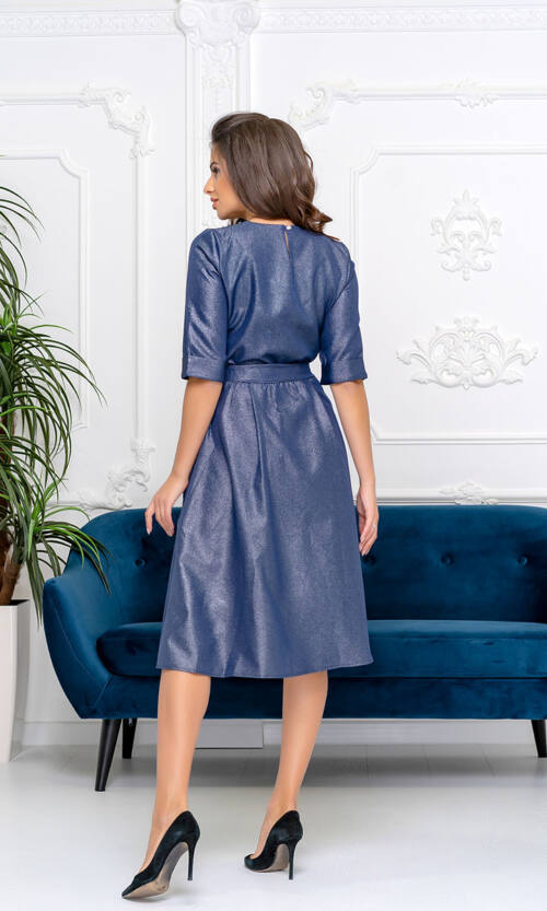 Коктейльна Сукня Блиск Кишені 9190 Синя