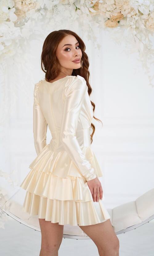 Коктейльна сукня міні атласна 25084 Кремова