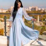 Вечірня сукня шифон блиск максі 25081 Блакитна