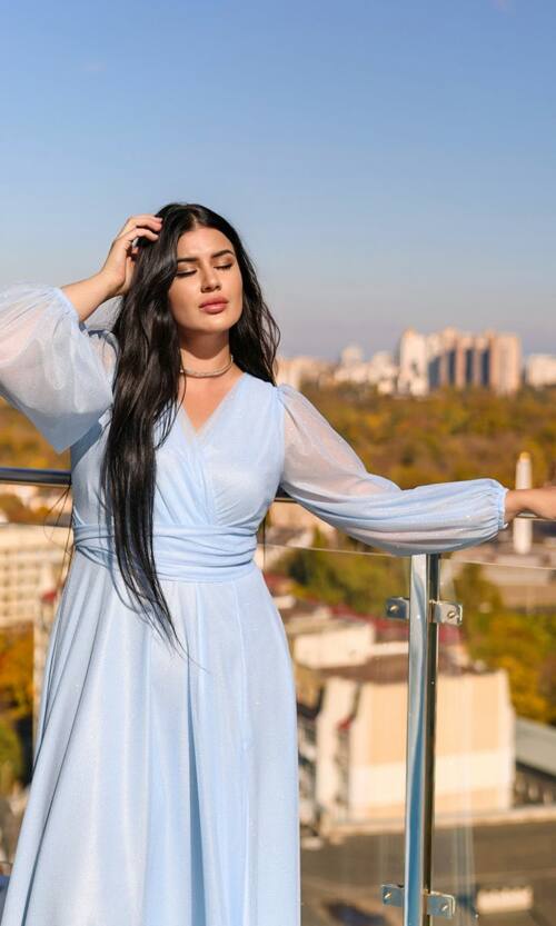 Вечірня сукня шифон блиск максі 25081 Блакитна