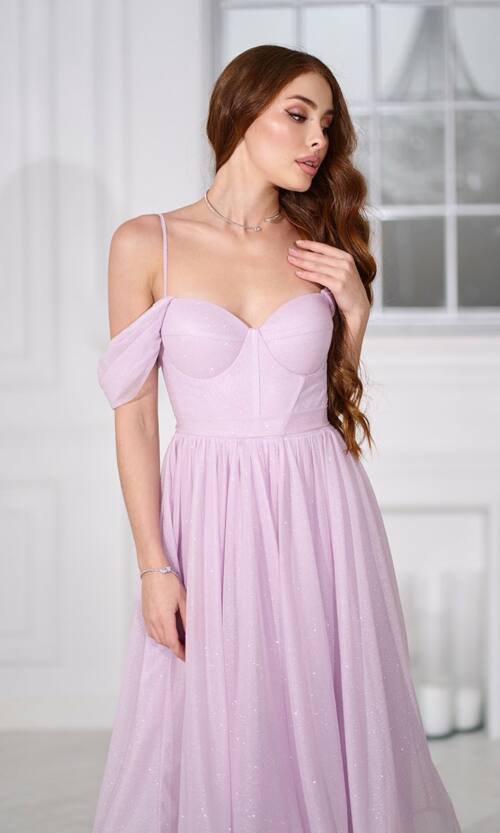 Коктейльна сукня на розпис шифон міді 25080 Лавандова