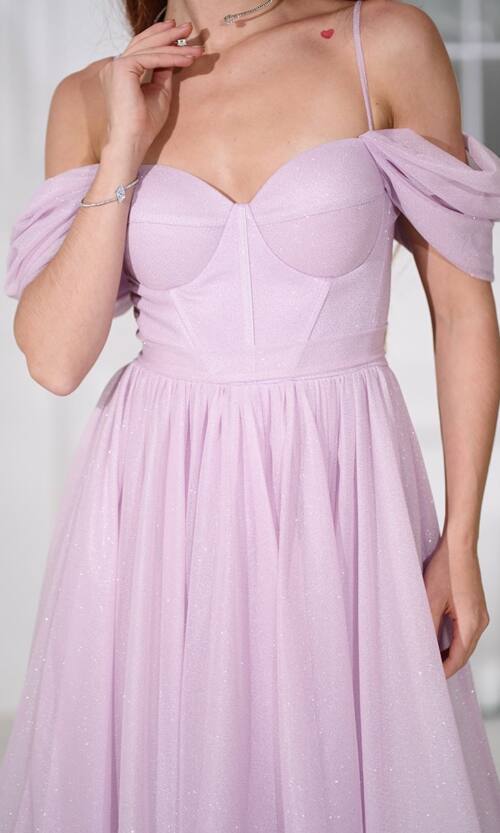 Коктейльна сукня на розпис шифон міді 25080 Лавандова