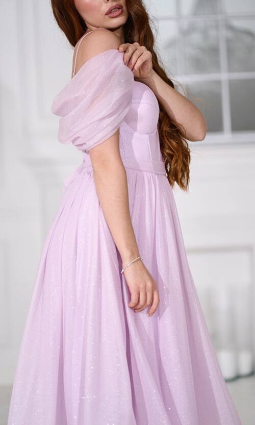 Коктейльна сукня на розпис шифон міді 25080 Лавандова