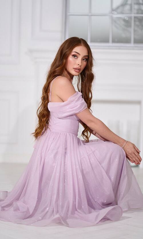 Коктейльна сукня на розпис шифон міді 25080 Лавандова