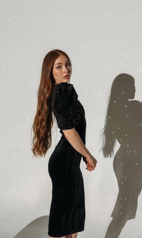 Коктейльна Сукня Оксамит Паєтка 24108 Чорна