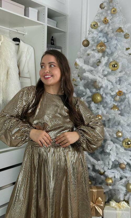 Коктейльна сукня металік міді 24122 Золота