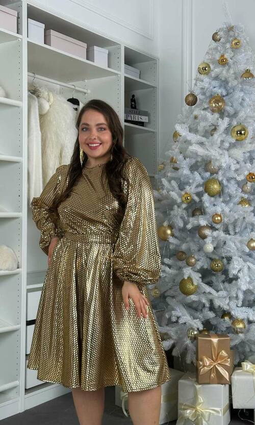 Коктейльна сукня металік міді 24122 Золота