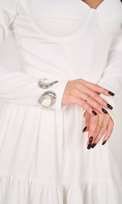 Жесткий браслет манжет бижутерия 25520 Серебристый