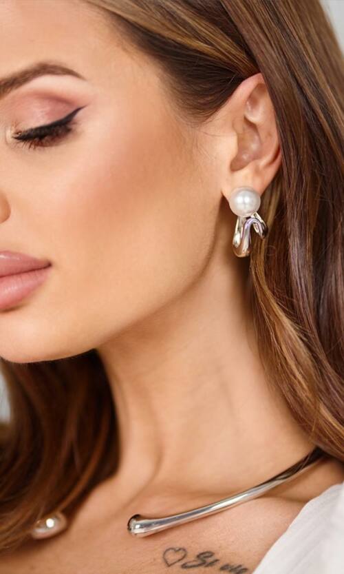 Сережки пусети перлина хвиля 25522 Сріблясті