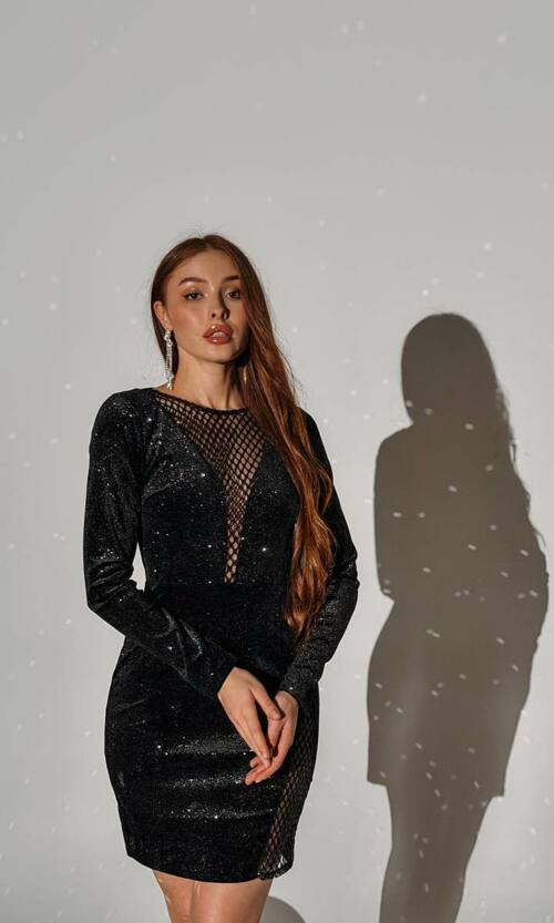 Коктейльна сукня сяючий оксамит 25101 Чорна