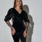 Коктейльное платье бархат сетка стразы 25102 Черное