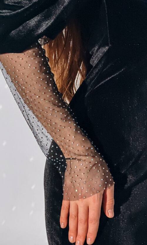 Коктейльное платье бархат сетка стразы 25102 Черное