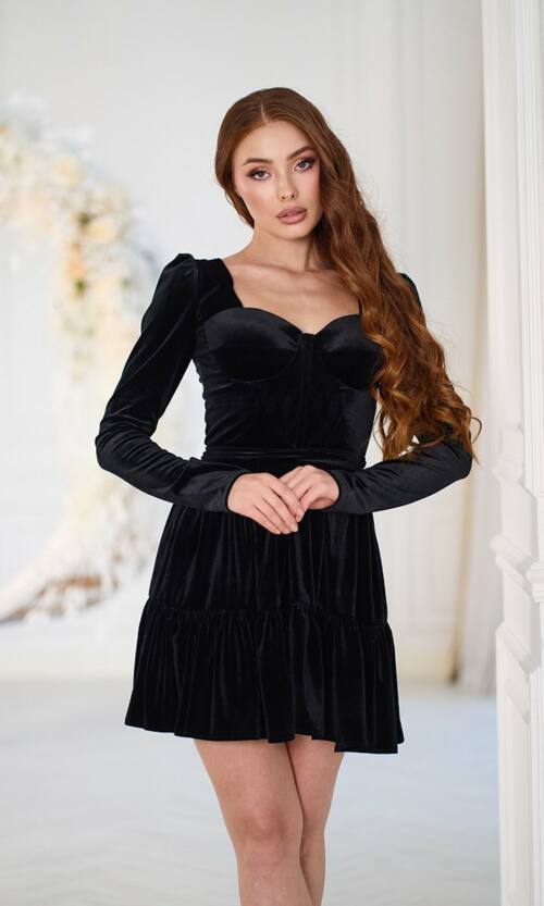 Коктейльное платье корсет бархат мини 25088 Черное