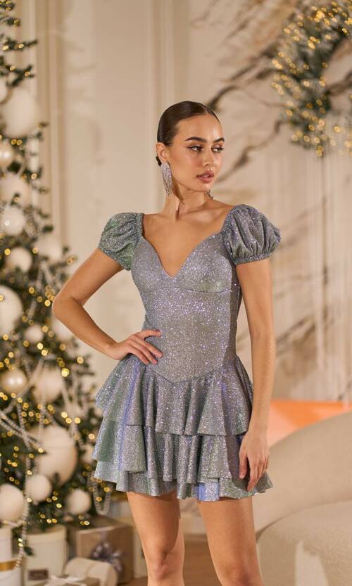 Коктейльное платье шорты блеск 25094 Зеленое