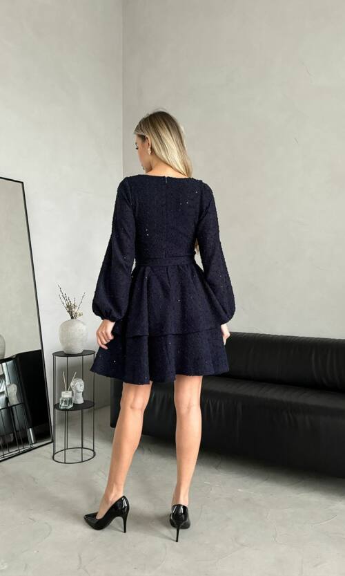 Коктейльна Сукня Букле Волани 24110 Синя