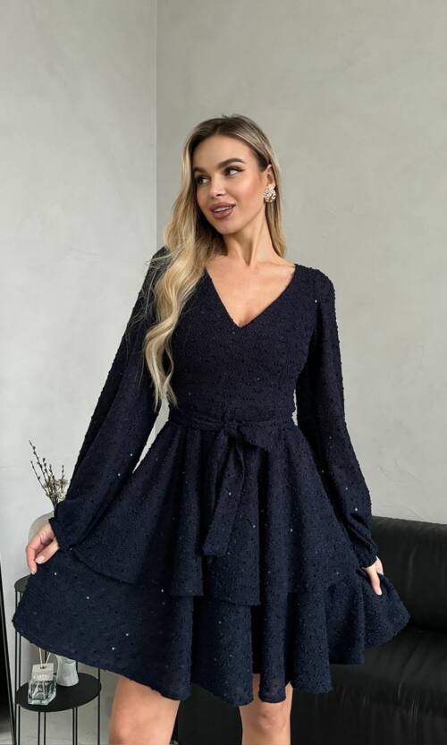 Коктейльна Сукня Букле Волани 24110 Синя