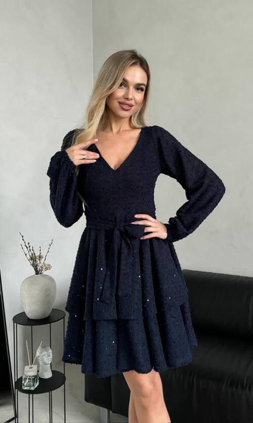 Коктейльна Сукня Букле Волани 24110 Синя