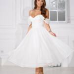 Коктейльна сукня на розпис шифон міді 25080 Молочна