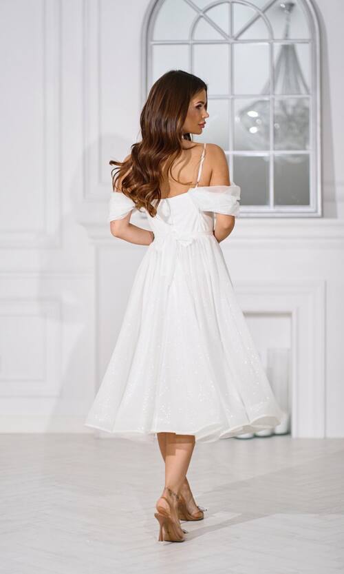 Коктейльна сукня на розпис шифон міді 25080 Молочна