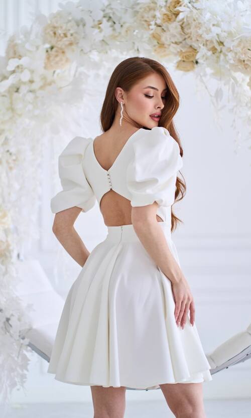 Коктейльна Сукня з Відкритою Спиною 25022 Молочна