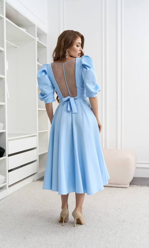 Коктейльна Сукня Прозора Спина 24049 Блакитна